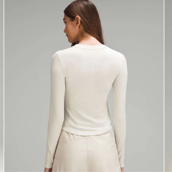 Lululemon Women's Cream Oat Long Sleeve Henley Top - Picture 3 of 5